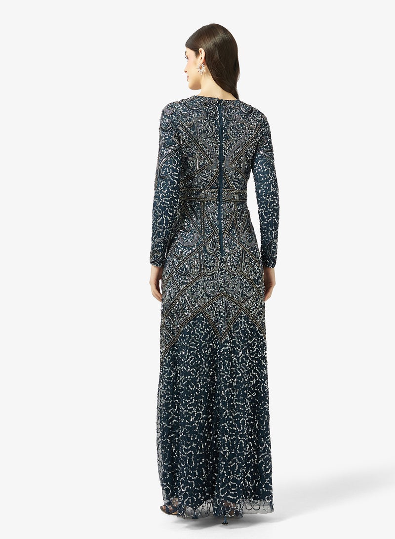 MARYISA Boat Neck  Sequin Maxi Dress - Image 2
